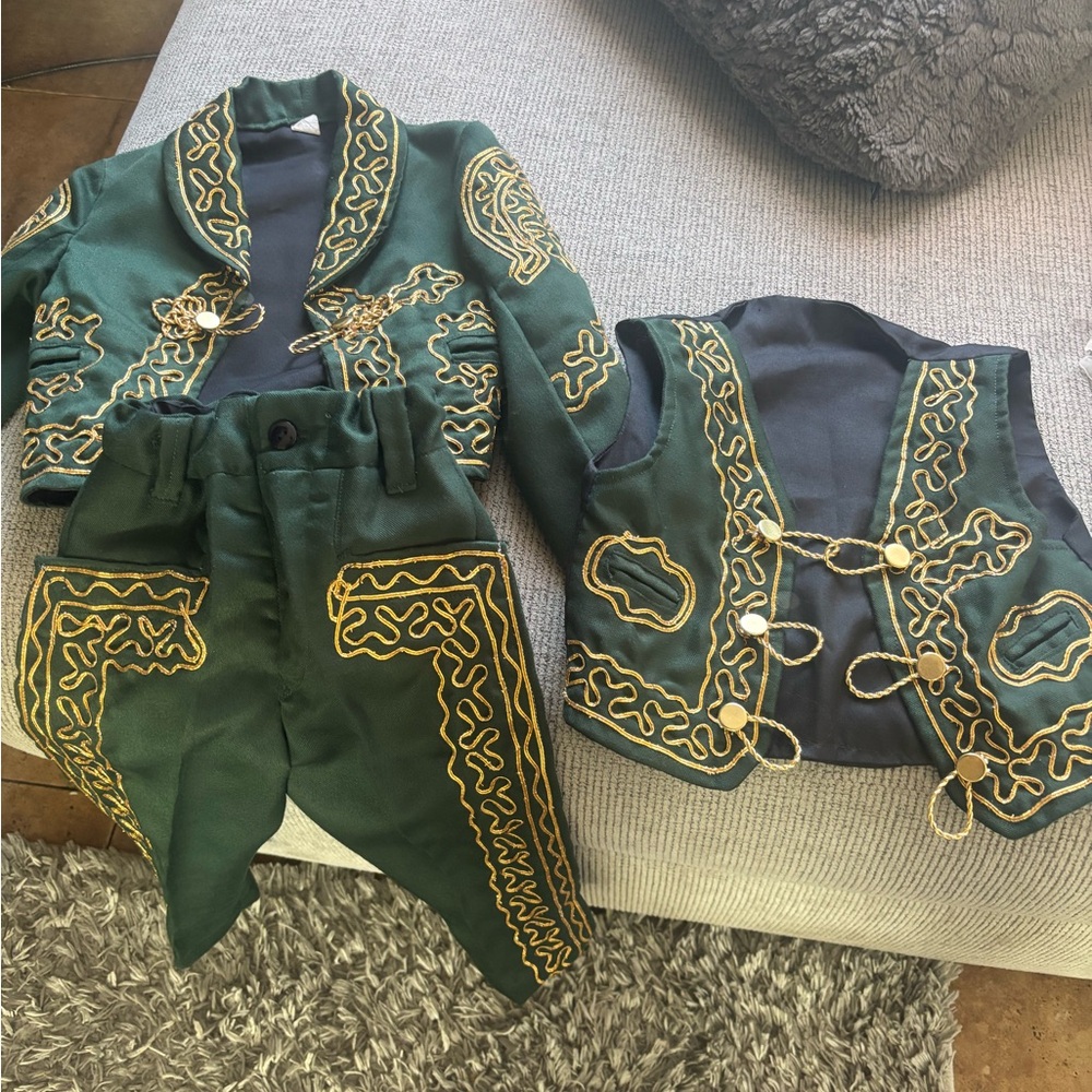 Green and Gold Embroidered Suit Set